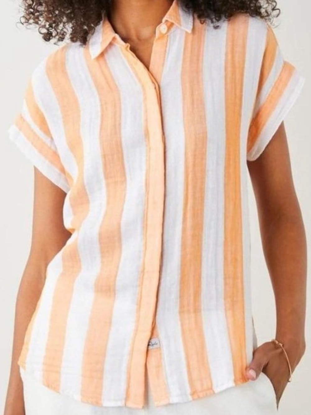 Rails Jamie Ortona Stripe Orange & White  Button Front Top Size Large
